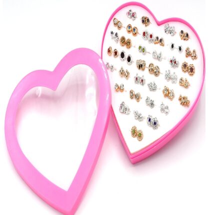 Mixed 36 pair/set Women Lady Crystal Heart Stud Earrings For Girl OL Piercing Flower Golden and silver  Earring