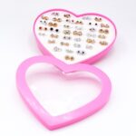 Mixed 36 pair/set Women Lady Crystal Heart Stud Earrings For Girl OL Piercing Flower Golden and silver  Earring - Image 3