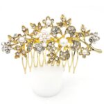 Golden Color Flower Pearl Crystal Wedding Hair Combs Hair Accessories - Image 4