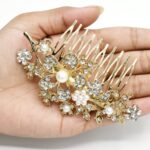Golden Color Flower Pearl Crystal Wedding Hair Combs Hair Accessories - Image 2
