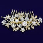 Golden Color Flower Pearl Crystal Wedding Hair Combs Hair Accessories