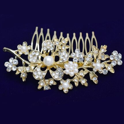 Golden Color Flower Pearl Crystal Wedding Hair Combs Hair Accessories