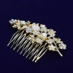 Golden Color Flower Pearl Crystal Wedding Hair Combs Hair Accessories - Image 3