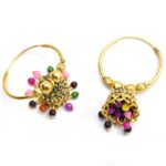 Indian  Golden bali and Antique Jhumka Multi colour Pearl Earrings for Women - Image 3
