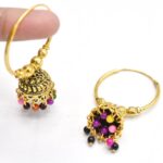 Indian  Golden bali and Antique Jhumka Multi colour Pearl Earrings for Women