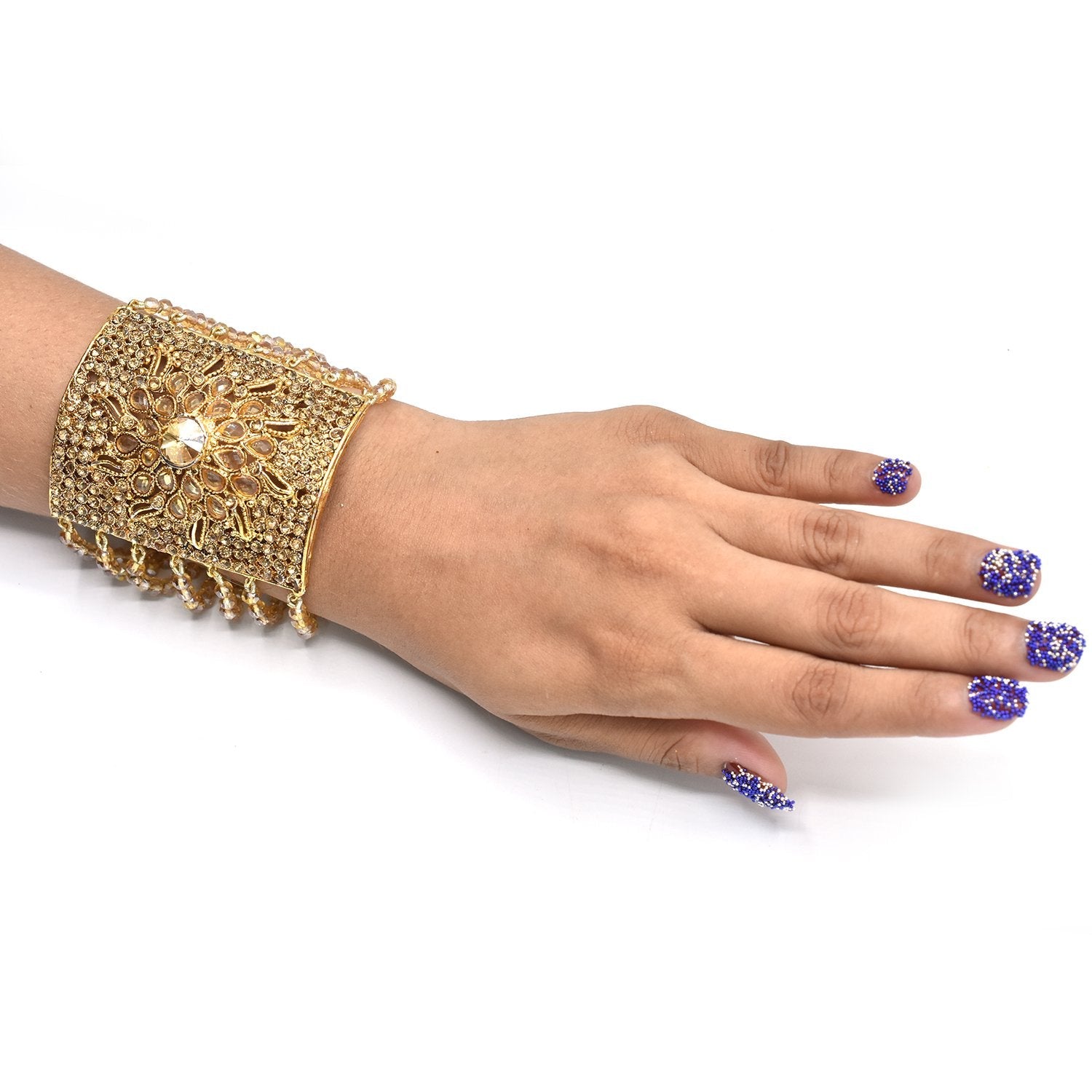 DSC_9725 Luxury Bridal Wedding Bangles Gold Color and Plated Clear Crystal Rhinestone Stretch Bangle Bracelet for Women - Image 1