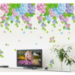 Flowers Deciduous Blue Red Flower ball Wall Decal Sticker - DIY PVC Removable Transparent Film Self-Adhesive Mural Art Wall Decor for Living Room size 50x70 ay7146