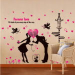 Forever Love Angel Cat Wall Sticker Romantic TV Background Home Decoration - Image 3