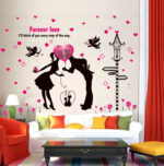 Forever Love Angel Cat Wall Sticker Romantic TV Background Home Decoration - Image 2
