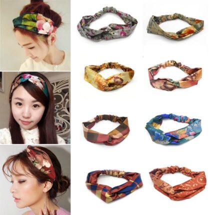 Pack of 2 Women Girls Hair Bands Print Headbands Retro Cross Turban Bandage Bandanas HairBands Hair Accessories Headwrap