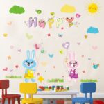 [Fundecor] cartoon love rabbit butterfly wall birds chicks flower wall stickers for kids rooms bathroom decor wall decals poster - Image 2