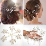 pack of six Hair Accessories Pearls Beads Hairpins  Flower Bridal Wedding Hair Clips Ornament - Image 2