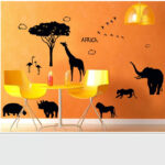 AY9186 African style lion elephant animal wall stickers creative background bar black glass removable,60X90CM sticker - Image 3
