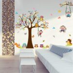 wall sticker Lx 8192 Colorful Owl Tree Wall Stickers Kids room Nursery Decor Cartoon Animal Wall Decals Removable Art Murals Monkey Wallpaper dc18