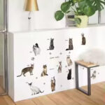 3D Lovely Cat Type Wall Sticker Cabinet Bedroom Home Decor Decals Self-adhesive Poster Background Cute Combination Mural size 50x70 sk7084