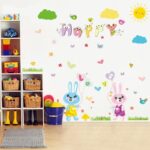 XL8208 cartoon love rabbit butterfly wall birds chicks flower wall stickers for kids rooms bathroom decor wall decals poster - Image 3