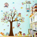 Colorful Owl Tree Wall Stickers Kids room Nursery Decor Cartoon Animal Wall Decals Removable Art Murals Monkey Wallpaper dc18 - Image 2