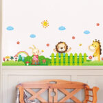 Cartoon Animal Wall Stickers Wall Decals for Kids Room Decoration Elephant Lion Giraffe Wall Stickers for Baby Room Door Decor size 50x70 xls7181