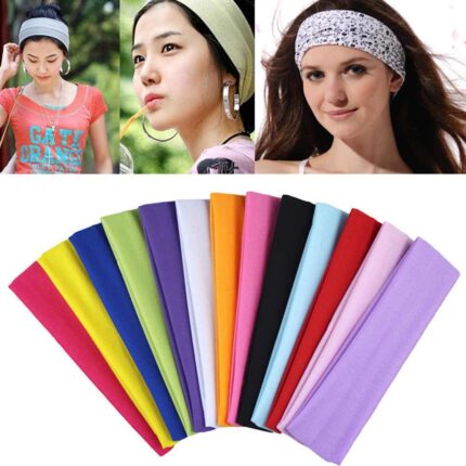 2pcs Lady Fashion Cotton Absorb Sweat Yoga Elastic Headband Women Candy Color Sports Hairband Hair Accessories