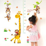 Height Measurement Growth Chart, Giraffe Monkey Printed Wall Sticker, Bedroom Self-adhesive Wallpaper for Kids -Sk9292 - Image 2