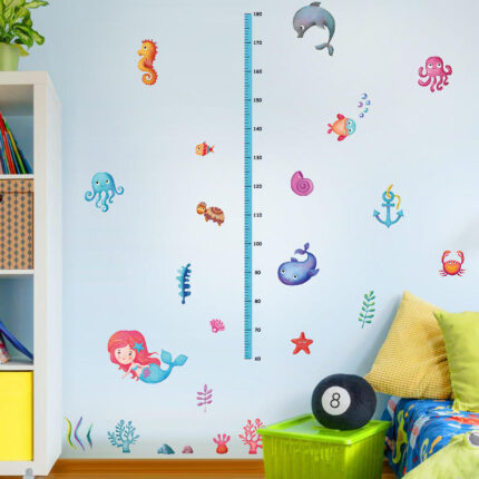 Kids Height Sticker Undersea Mermaid Wall Decal for Children's Room Kindergarten Entrance Door Decorative Height Measuring Ruler size 50x70 sk7197