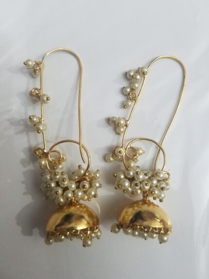 Golden pearl jhumki earring