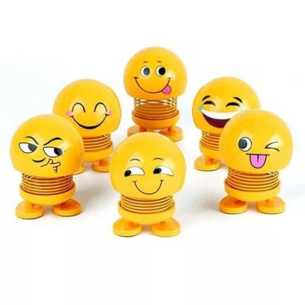 Emoji Smile Face Spring Shaking Head Bouncing Doll Toys For Car Decorate Pack Of 3