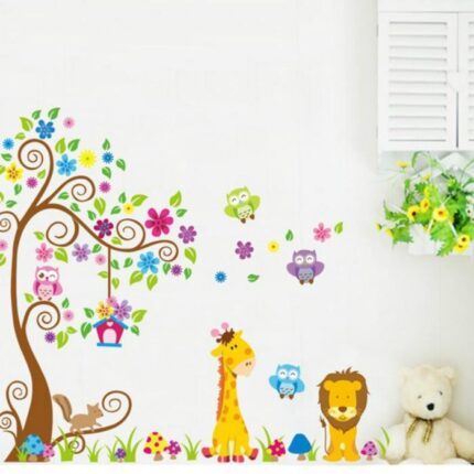 WALL STICKER JM7251ab  wallsticker 2x60x90 wallstiker trans JM7251-GIRAFFE LION TREE