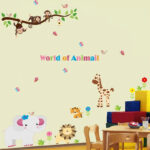 Jungle wild monkey tiger lion elephant zoo wall sticker for kids room 9052 decorative pvc wall decal - AliExpress - Image 3
