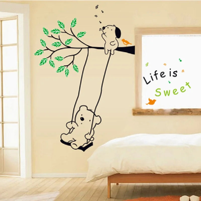 LP-Three-generations-of-children-s-room-nursery-removable-decorative-wall-stickers-wholesale-cartoon-Winnie-swing LP wholesale cartoon Winnie AY9036 swing three generations removable decorative wall stickers for children's room - Image 1