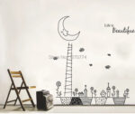 New arrived cartoon fairy tale night sky background Removable pvc english letter Life is Beautiful Wall Sticker JM7101A - Image 3