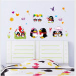 Cute penguin QQ bedroom living room bathroom children's room cute background wall sticker size 50x70 ay631