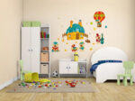 Wall Decals, Nursery Wall Stickers, Decorations for Baby Girls, Boys, Create Rooms Art Decor for Kids, Removable Vinyl Peel and Stick, Teddy Bears in Hot Air Balloon, Birds and Bees abc 1036