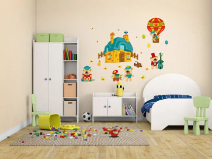 Wall Decals, Nursery Wall Stickers, Decorations for Baby Girls, Boys, Create Rooms Art Decor for Kids, Removable Vinyl Peel and Stick, Teddy Bears in Hot Air Balloon, Birds and Bees abc 1036