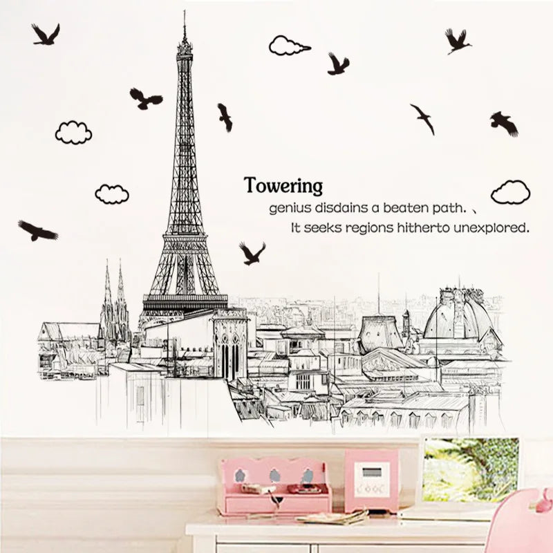 Paris-landscape-Tower-wall-stickers-Vinyl-DIY-wall-decals-for-Living-room-Bedroom-sofa-background-wall Paris landscape Tower wall stickers Vinyl DIY wall decals for Living room Bedroom sofa background wall Decor Murals - AliExpress 15 - Image 1