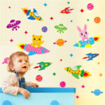 Raum astronaut cartoon wand sticker kinder zimmer weltraum planeten galaxy rakete schiff aufkleber dekorative wand hintergründe diy - AliExpress 15 - Image 2