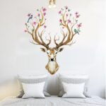 SK9003b DIY Sika Deer Head Flowers Wall stickers For Living Room Art Vinyl Wall Decals For Kids Baby Home Decor - Image 3