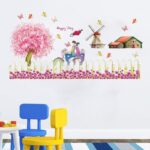 SK9008 Warm Romantic DIY Removable Wallpaper Colorful Flowers Skirting Line Wall Stickers Wall Decal Home Decor - Image 2