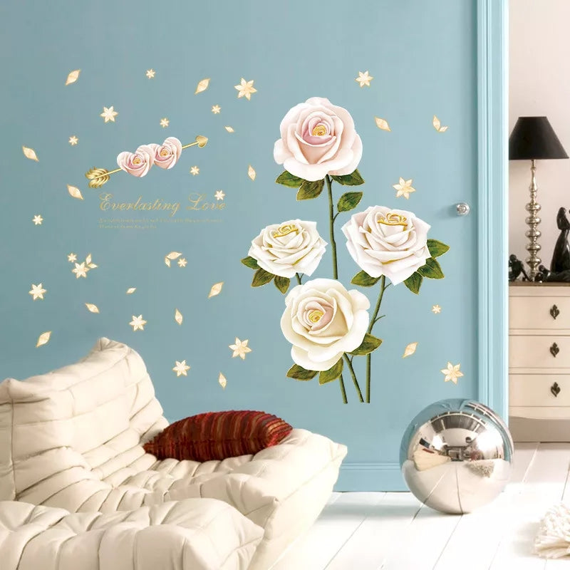 SK9282-3 Flowers Wall Stickers Bedroom TV Sofa Romantic Flowers Home Decors - Image 1