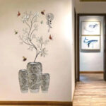 Silver Vase Flower Wall Stickers Art Butterfly Tree Home Decor - Image 2