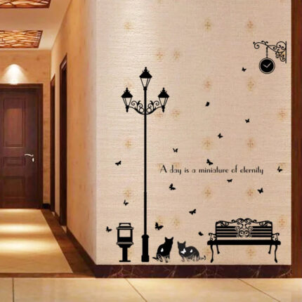 Sk9180 Silhouette of Street Lamp Kitten Sticker