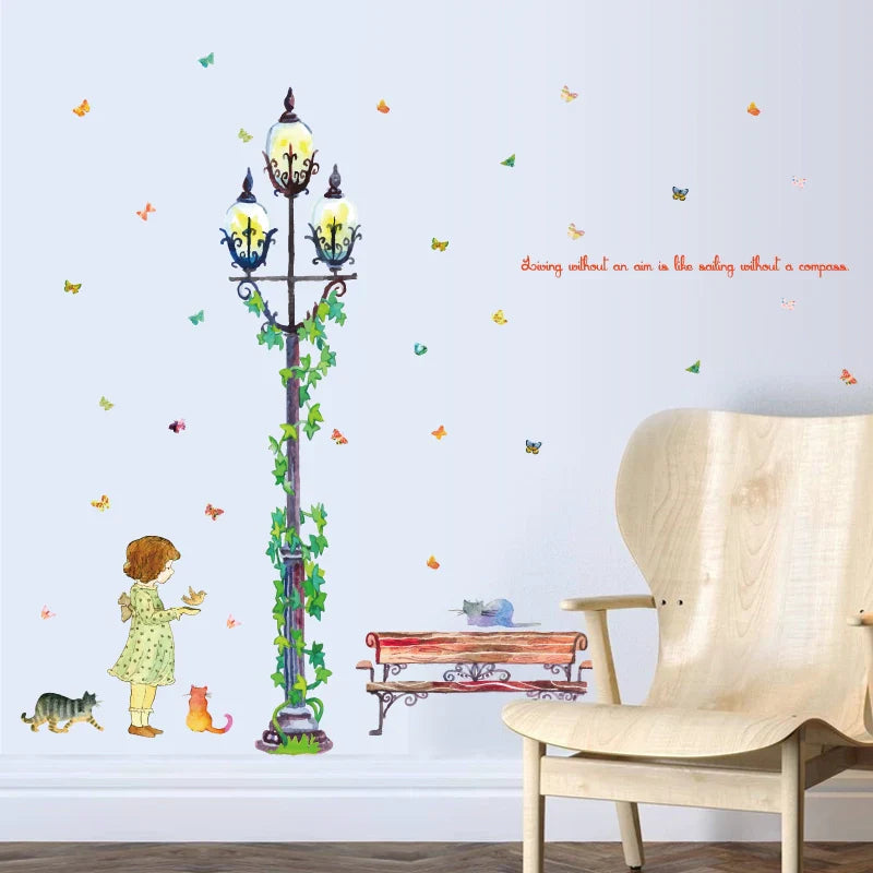 Sk9209-Handpainted-Street-Lamp-Girl-Sticker Sk9209 Handpainted Street Lamp Girl Sticker - Image 1