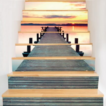 Fashion 12piece installation stair sticker, promenade, sunset, ocean, waterfall, street style waterproof can remove stair sticker JF5602 Single sheet layout size:97 * 17cm(Approx.)