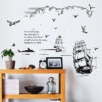 Black Beach Sea Sailboat Lighthouse Birds Wall Sticker Vinyl DIY Mural Art for Living Room Decor - Image 3