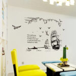 Black Beach Sea Sailboat Lighthouse Birds Wall Sticker Vinyl DIY Mural Art for Living Room Decor - Image 2