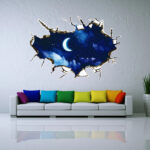 Night Moon Sky Ceiling Wall Stickers 3D Brick Wall for Kids Baby Room Peel & Stick Art Mural Home Decor Restaurant - Image 3