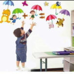 Bomeautify Murals Wall Stickers Kindergarten Classroom Layout Decoration Children Room Bedroom Cartoon Stickers Removable Paper Color Floating Umbrella, size 50x70 ay7037 - Image 3