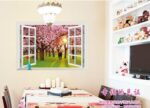Wall Sticker ay9234e romantic sunset landscape cherry tree 3d fake window stickers wall decor wall stickers for kids rooms - Image 4