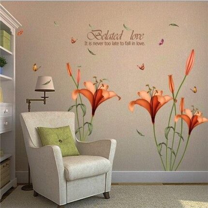 [Fundecor] PVC orange flowers butterfly leaf wall stickers for kids rooms living room bathroom kitchen decor wall decals poster