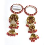 Golden and Red Bridal jhumka Latkan Pearl Bangles For Women - Image 4